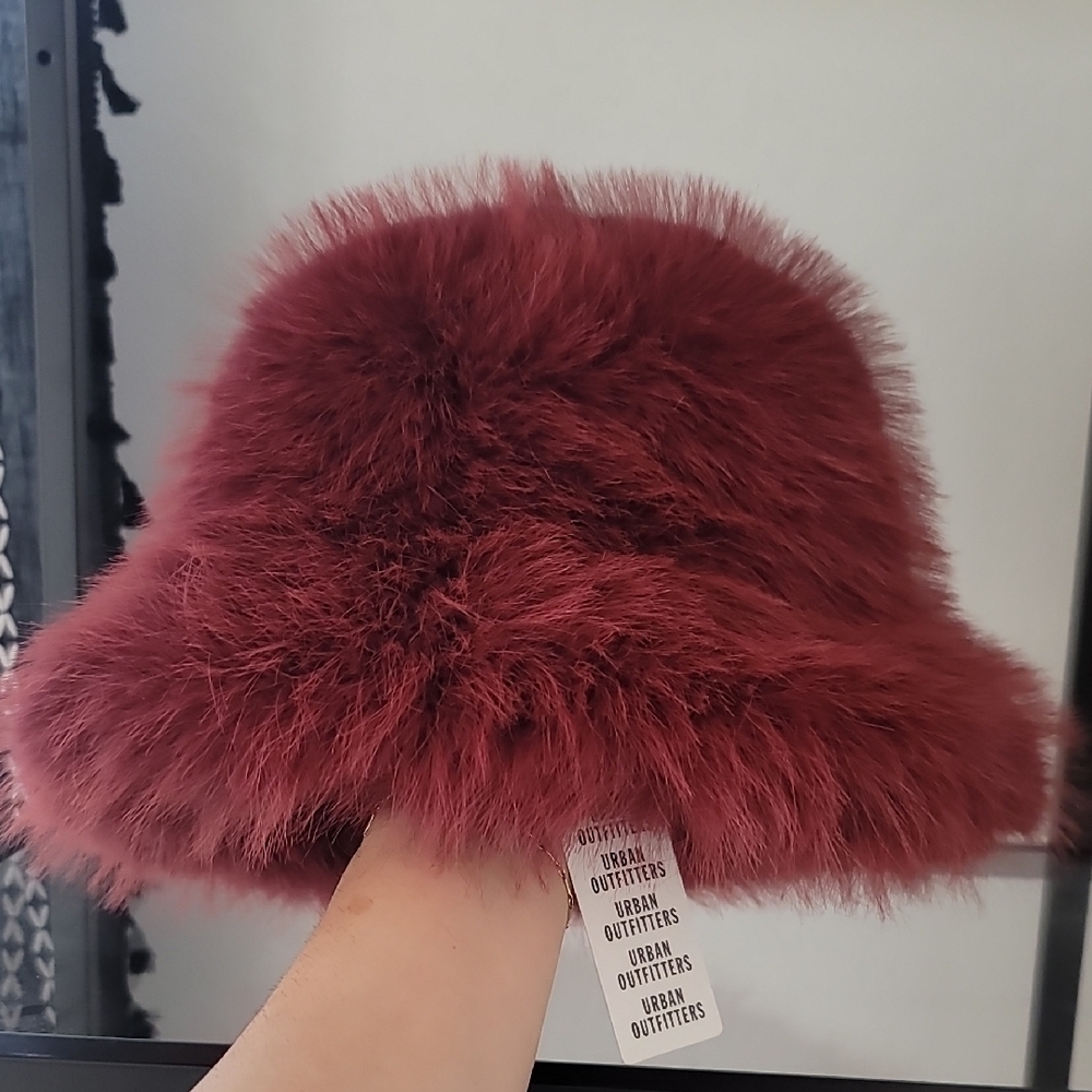 Urban Outfitters Red Furry Bucket Hat - Picture 3 of 3